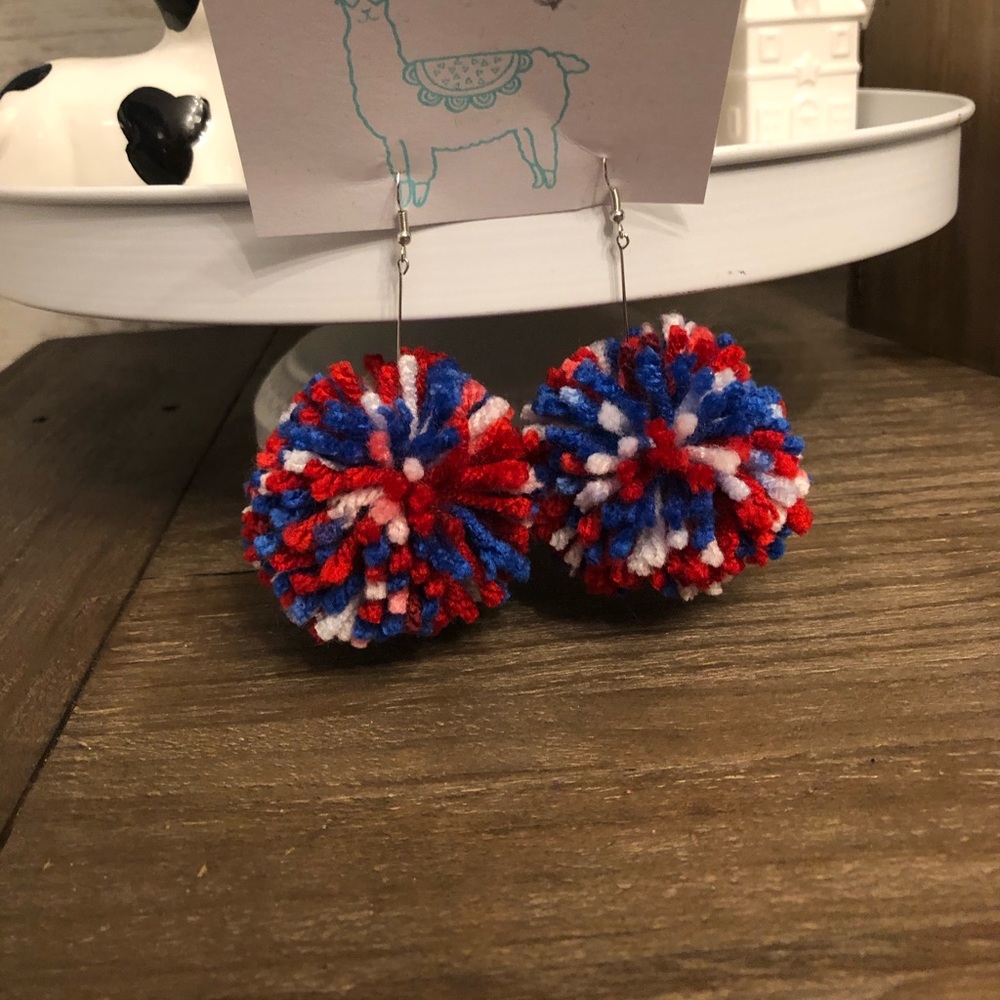 Red, white & blue Pom Pom earrings